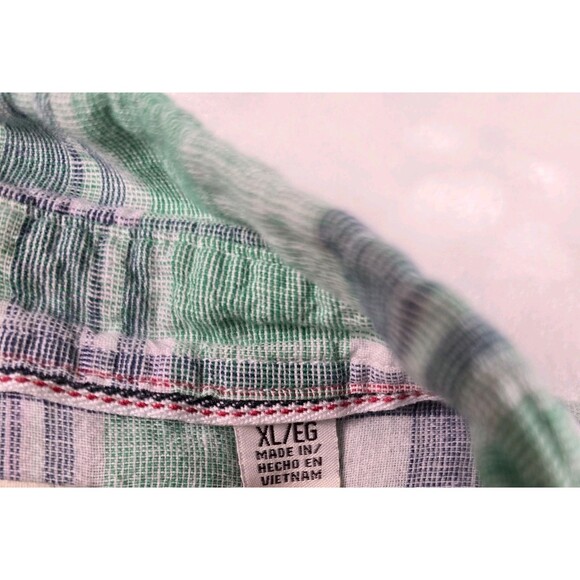 Weatherproof Vintage Men's XL Washable Linen Button Up Plaid Short Sleeve Shirt - Picture 3 of 7